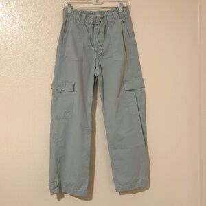 So Wide Leg Cargo Pants Light Blue Drawstring Stretch Waist Size M